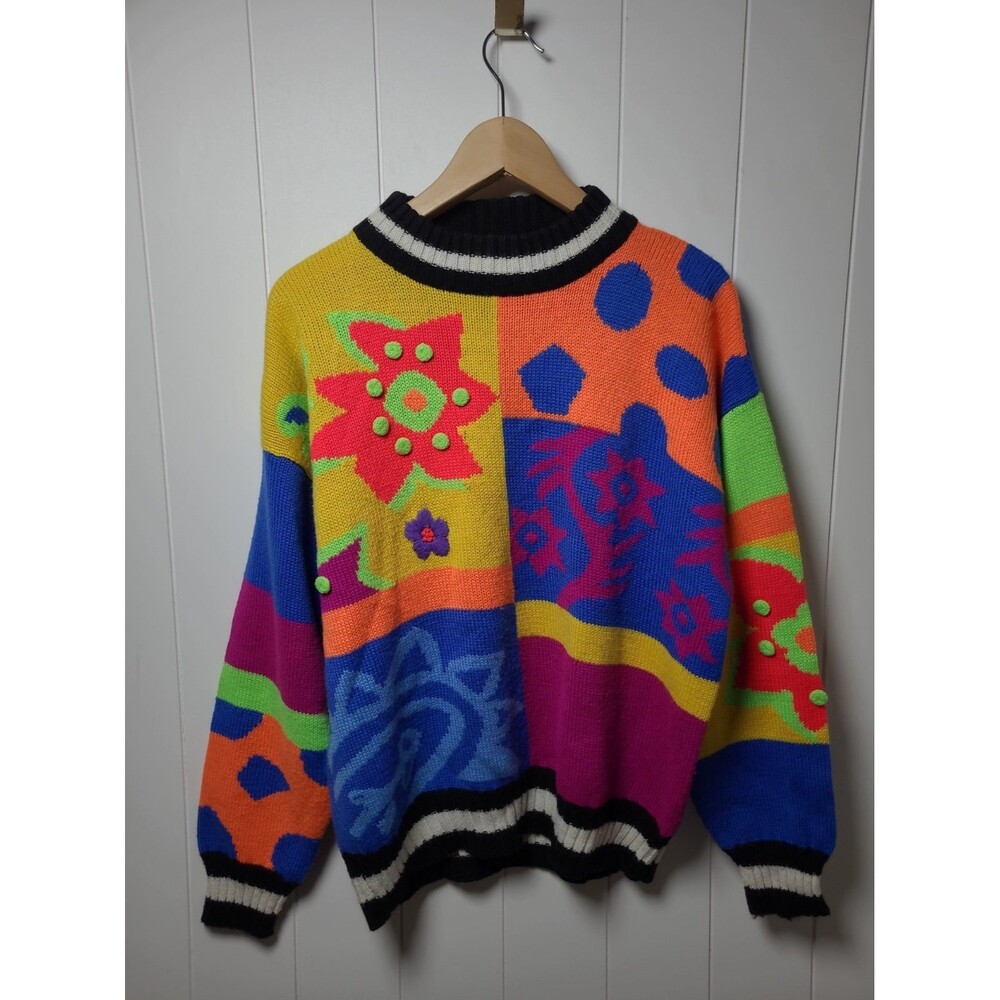 Vintage Obermeyer Sweater Women Large Knit Winter Ski Retro Pullover 90s Snow